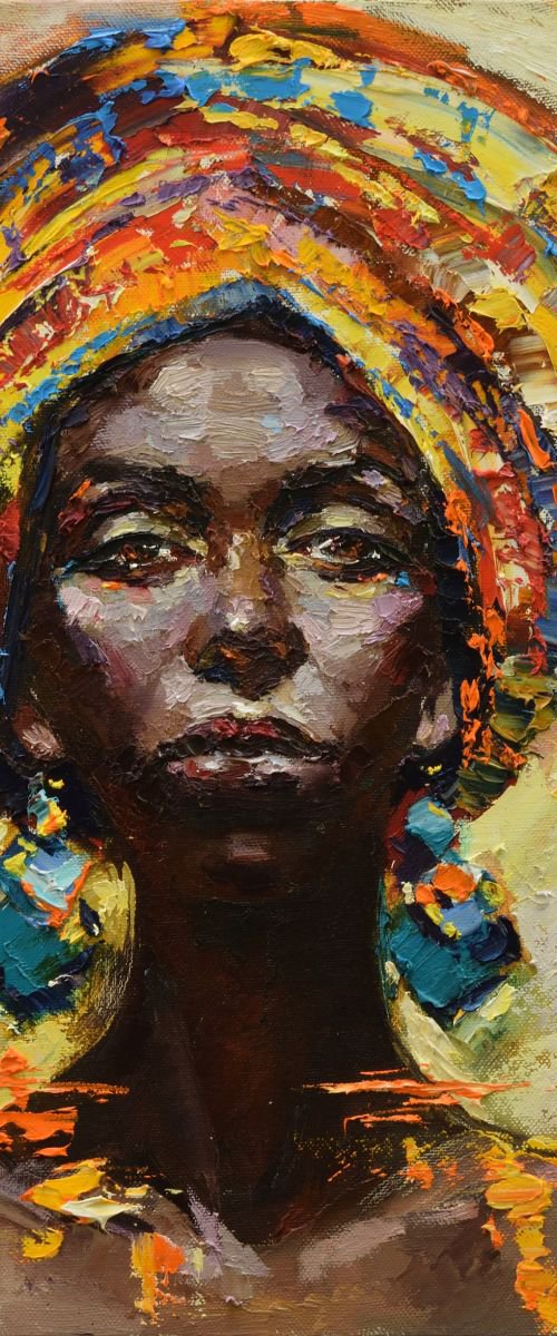African woman portrait painting, Original oil painting by Anastasiia Valiulina