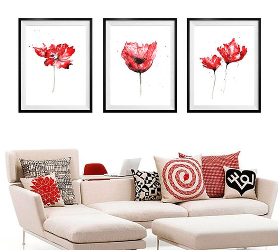 Triptych "Poppy Blooming"