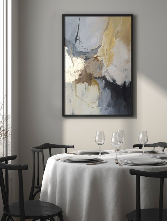 "Wild" Abstract  acrylic gray gold art