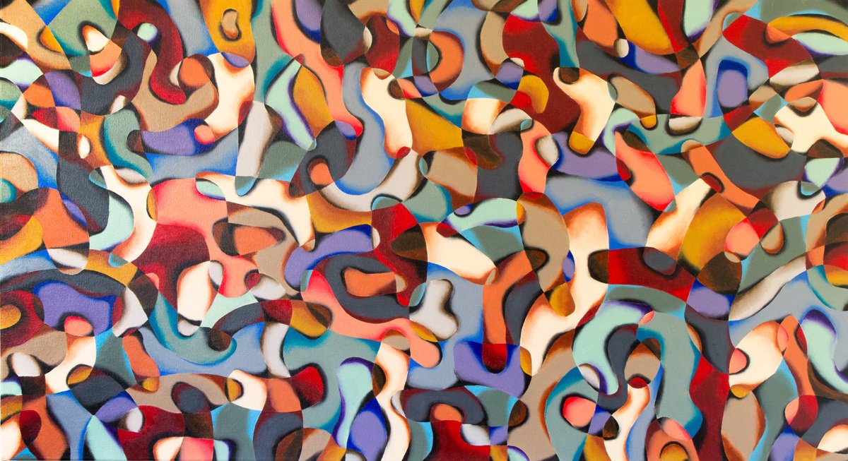 Abstract Acrylic Painting By Stefan Fierros, 44 X 24", Synthesis - 7, Original Artwork