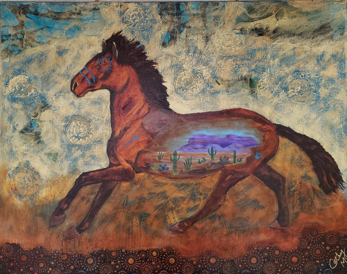 Impressionistic Animal Painting By Cathy Maiorano, 28 X 22, Arizona War Pony, Original Artwork