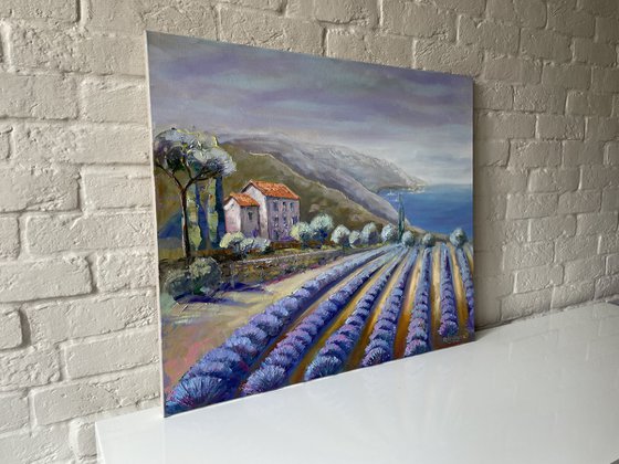 "Lavender by the sea". Seascape original oil painting