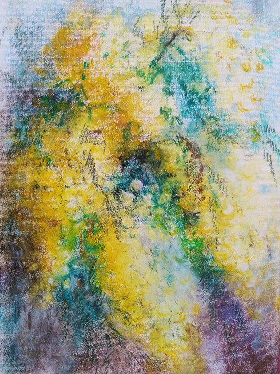 Mimosa. Original pastel drawing.