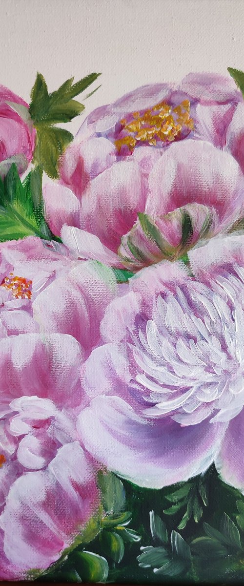 Lovely peonies, original flower, floral impressionistic painting by Nataliia Plakhotnyk