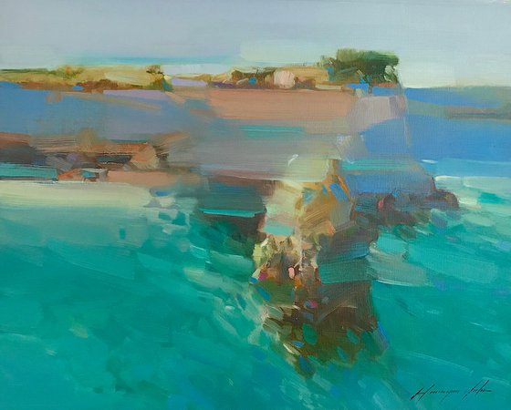 Island in Greece, Original oil painting, Handmade artwork