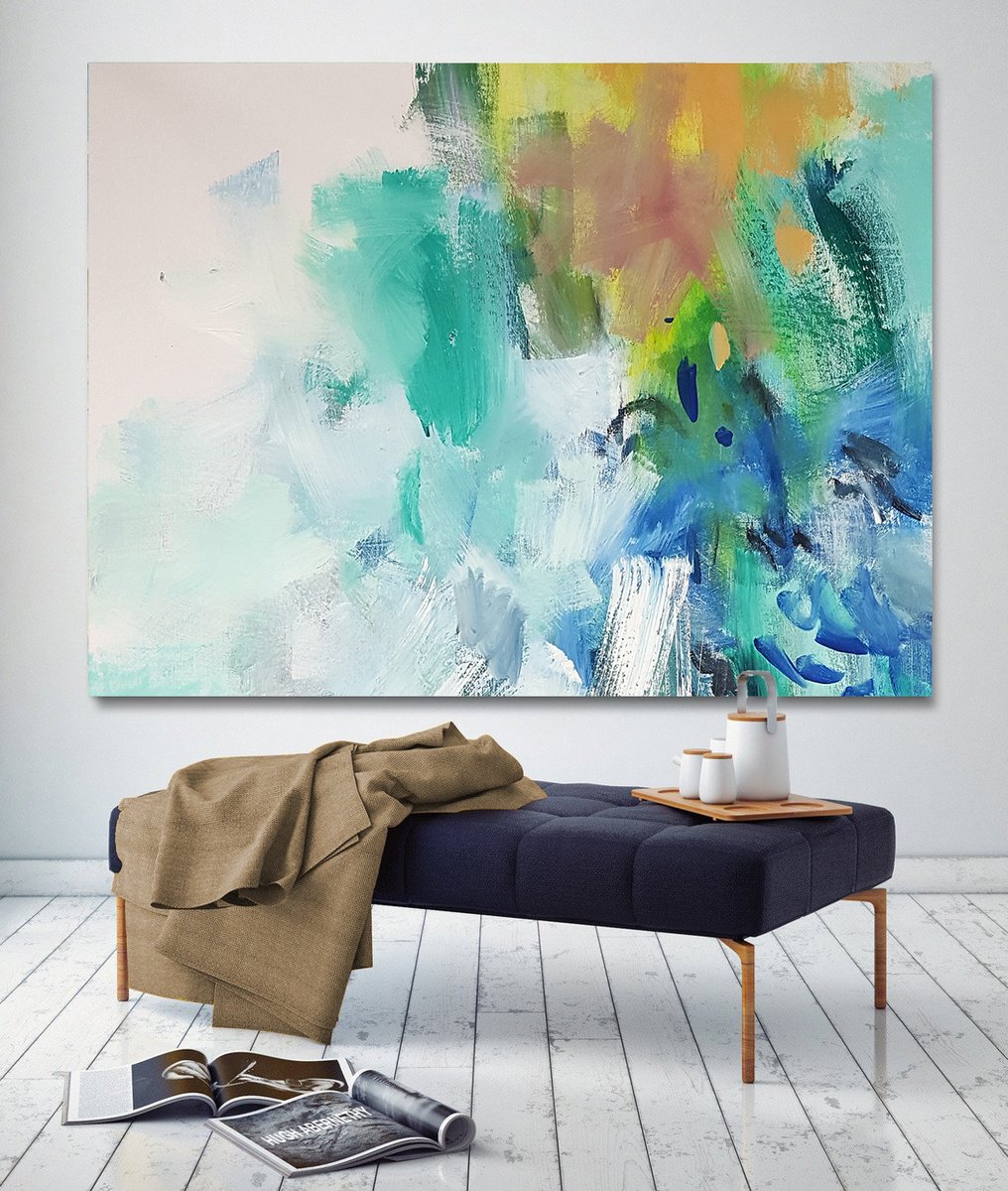 Abstract Oil Painting By Hugh Abernethy, 48 X 36, Ekus, Original Artwork