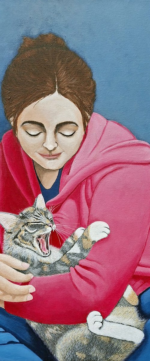 Woman With Yawning Cat by Madalena Lobao-Tello