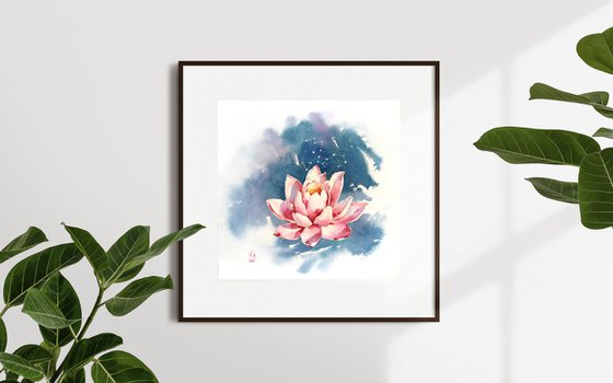 Original watercolor painting "Lotus - the flower of life"