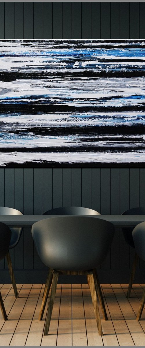 Arctic Prush 200cm x 80cm Blue White Black Textured Abstract Art by Franko