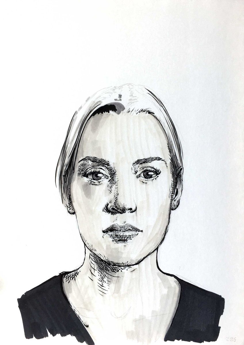 Impressionistic Portrait Ink Drawing By Dario Moschetta, 8 X 11, Portrait 295.2018, Original Artwork