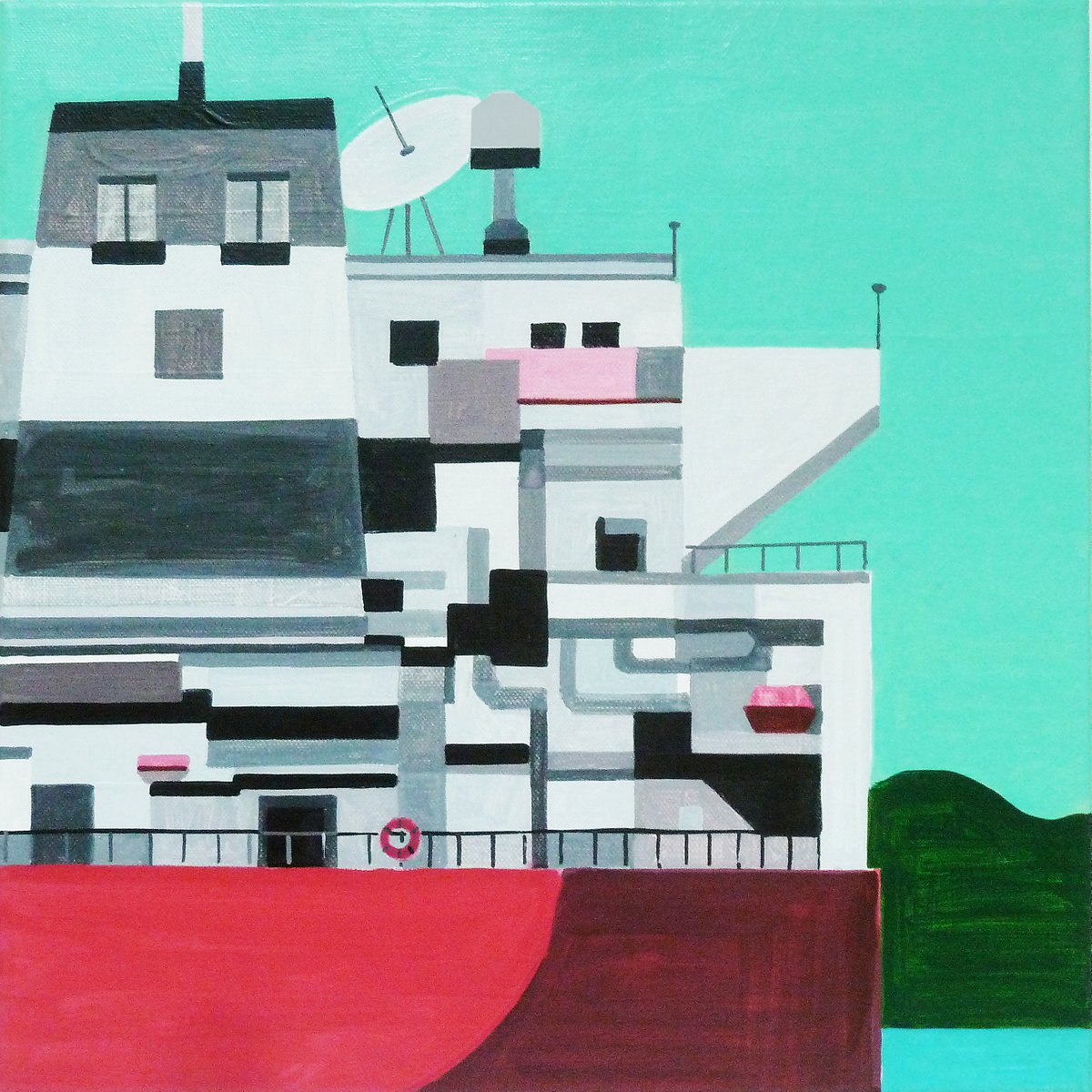 Graphic Acrylic Painting , Panama_Boat-08 By Andre Baldet, 16 X 16, Artwork For Sale On Artfinder