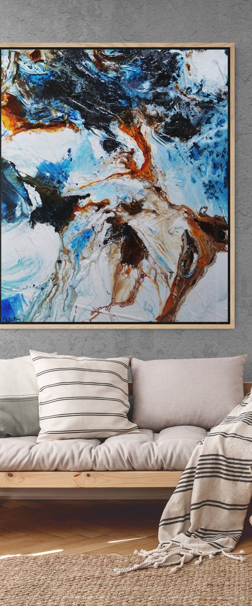 Rusted Class 120cm x 100cm Blue Oxide White Textured Abstract Art by Franko