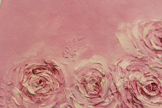 "Love" - Pink roses - floral oil painting - textured art -still life - floral art