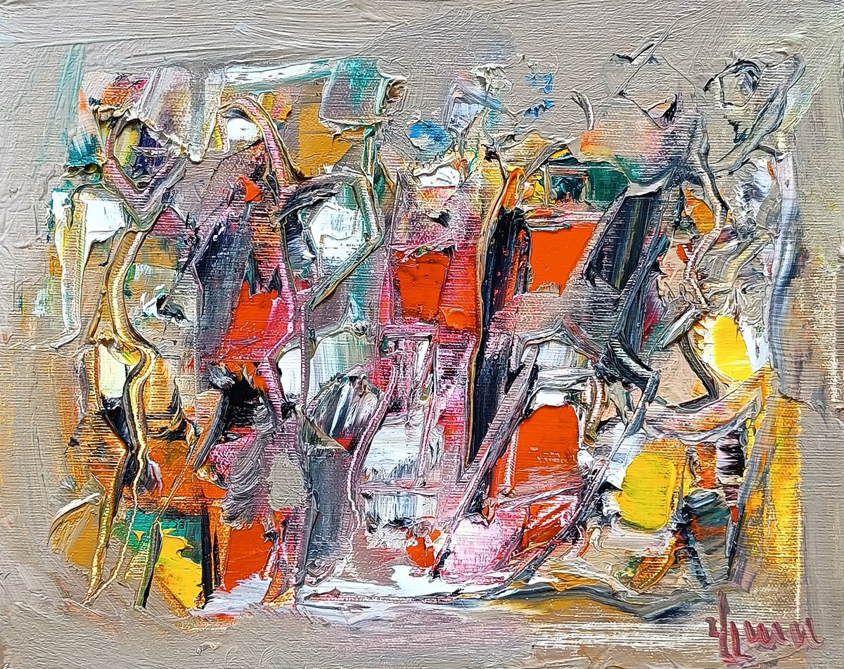 Abstract Oil Painting By Vlas Ayvazyan, 12 X 9", Chaotic Harmony, Original Artwork