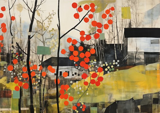 Red viburnum on a green glade #2