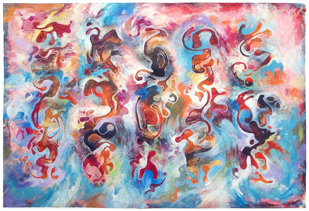 Organic Abstract Painting By John Sharp, 39 X 28, 5 Totems (In Time) 9, Original Artwork