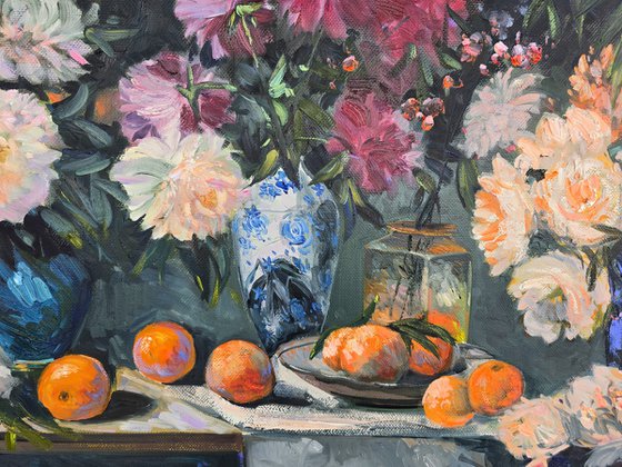 Still Life with Peonies and Oranges