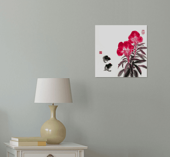 Celosia, Chicks and a Ladybug
