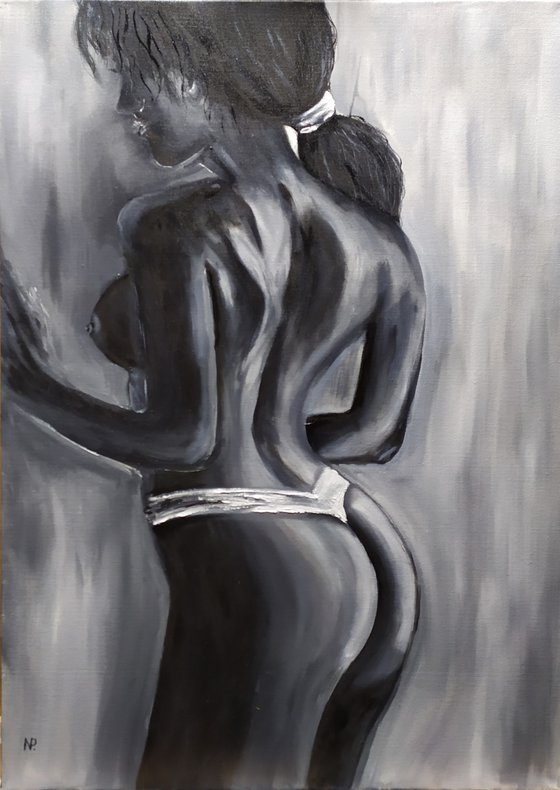 Near you, original erotic girl painting, nude art, gift idea, bedroom art
