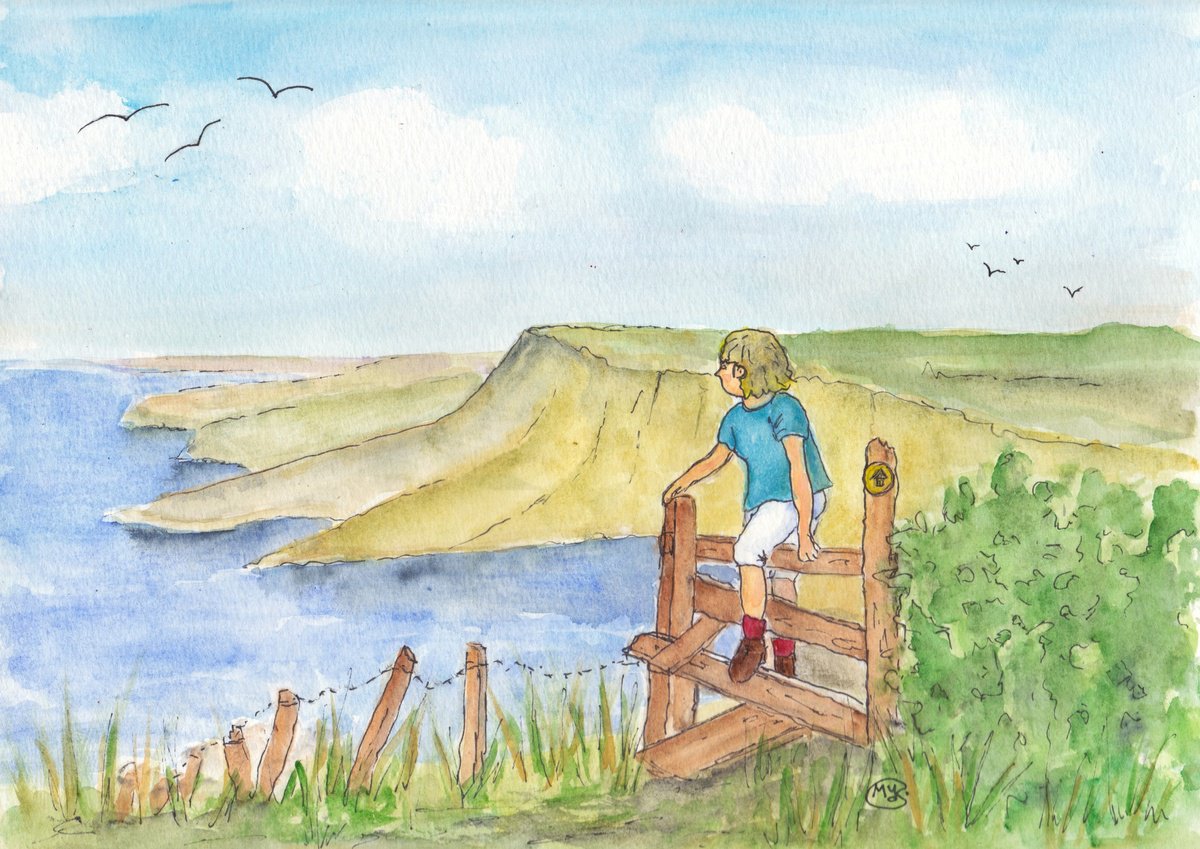 Impressionistic Landscape Painting By Marjansart, 12 X 9", Walking The Coastal Path, Original Artwork