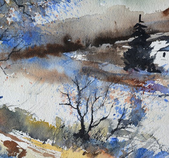 Village in winter watercolor
