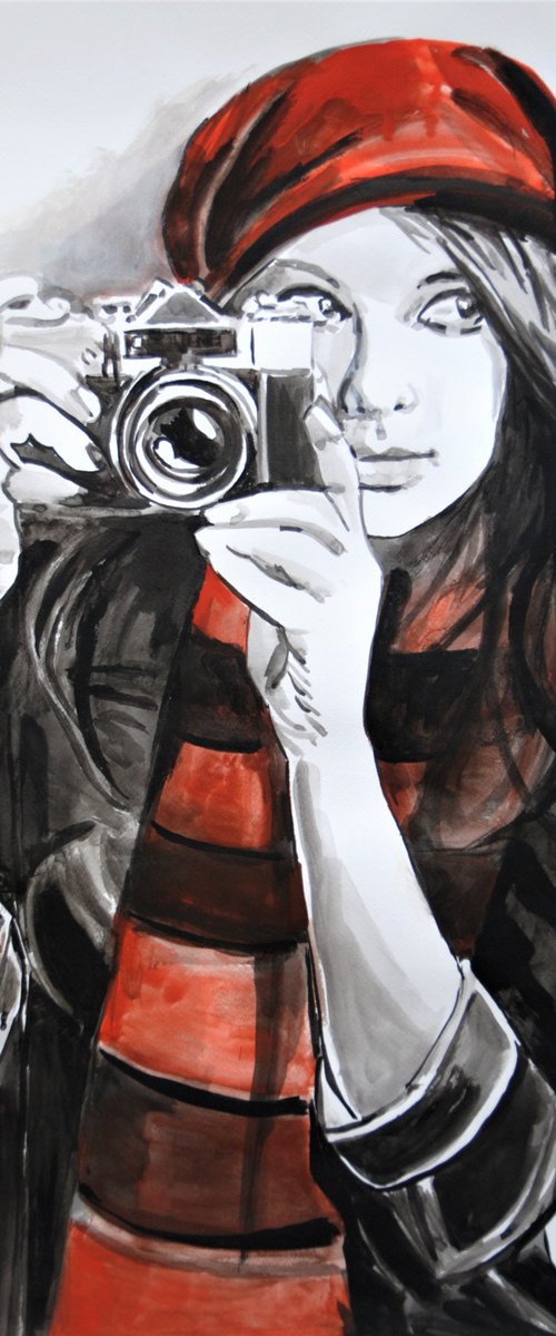 Girl with camera / 50.5 x 72 cm by Alexandra Djokic