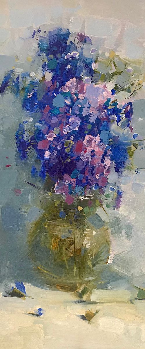 Vase of Flowers, Oil painting, One of a kind, Handmade artwork by Vahe Yeremyan