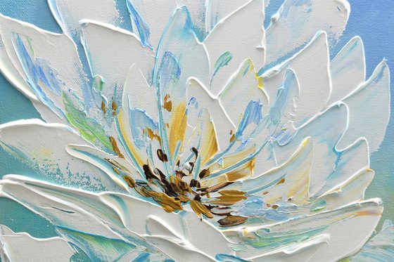 White Magnolia Flower III - 12"x12" Canvas Impasto Art