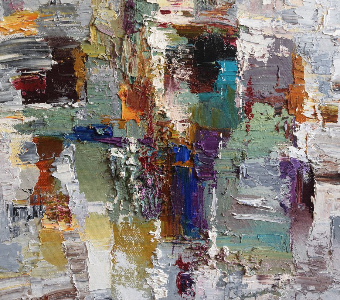 Original Gray Abstract painting Oil painting by Anastasiia Valiulina