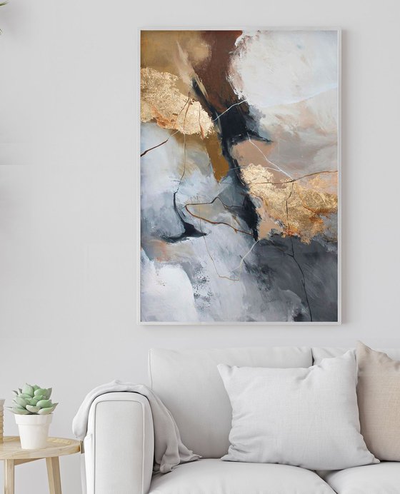 "Wild 2" Grey gold  brown abstract acrylic