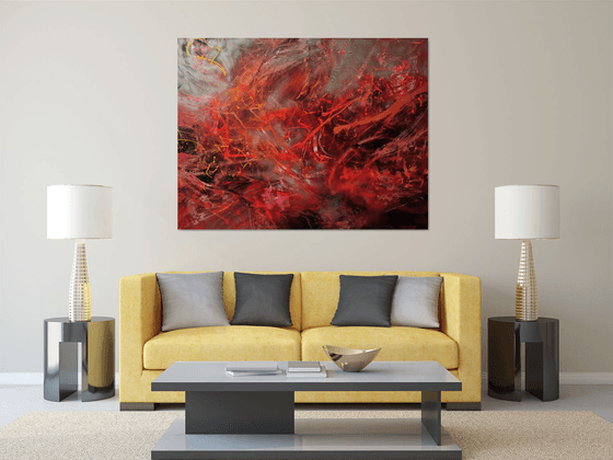 Large scale 170x130 cm stunning energy intense red colors fantastic painting flying dreams by O KLOSKA