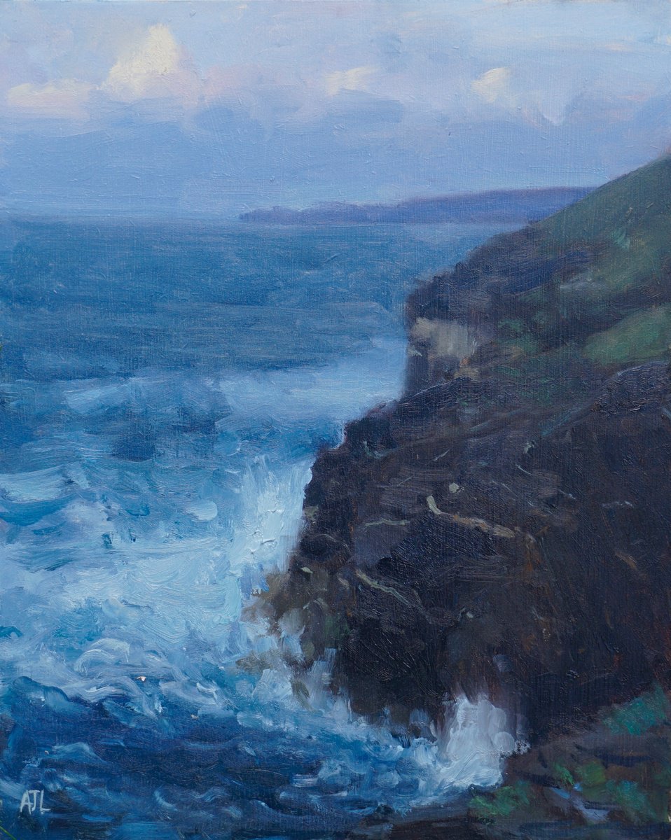 Impressionistic Landscape Oil Painting By Alex James Long, 9 X 12, Cliffs At Boscastle, Cornwall, Original Artwork
