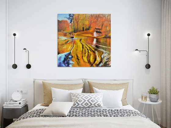 Golden time. Large abstract Oil Painting