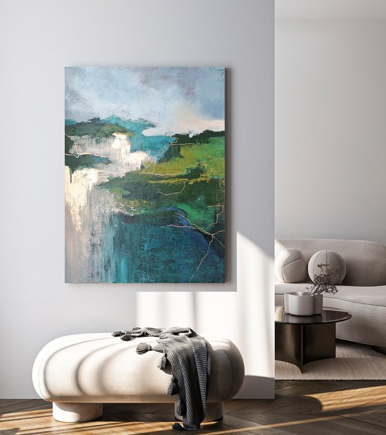 "Aspen" Green gold abstract nature art