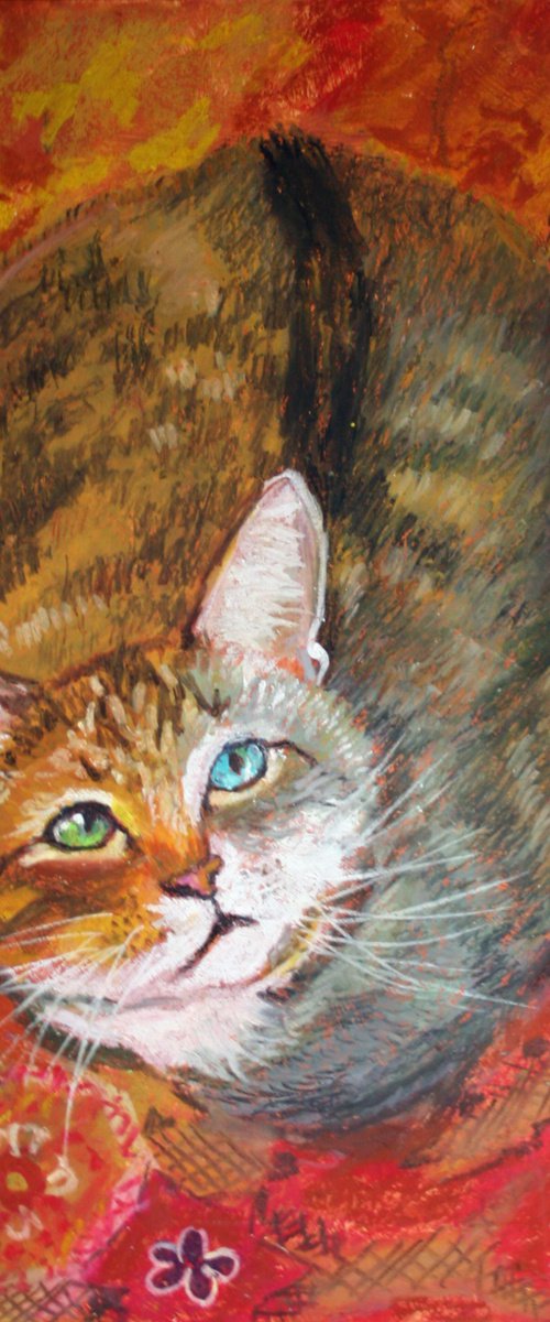 Cat I / FROM THE ANIMAL PORTRAITS SERIES / ORIGINAL OIL PASTEL PAINTING by Salana Art