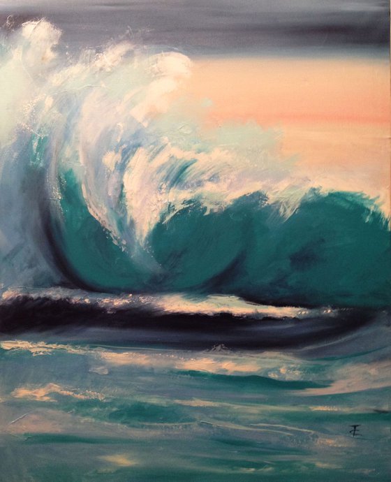 The great turquoise wave- large size- original acrylic painting - 100 x 81 cm ( 39 x 32 inches)