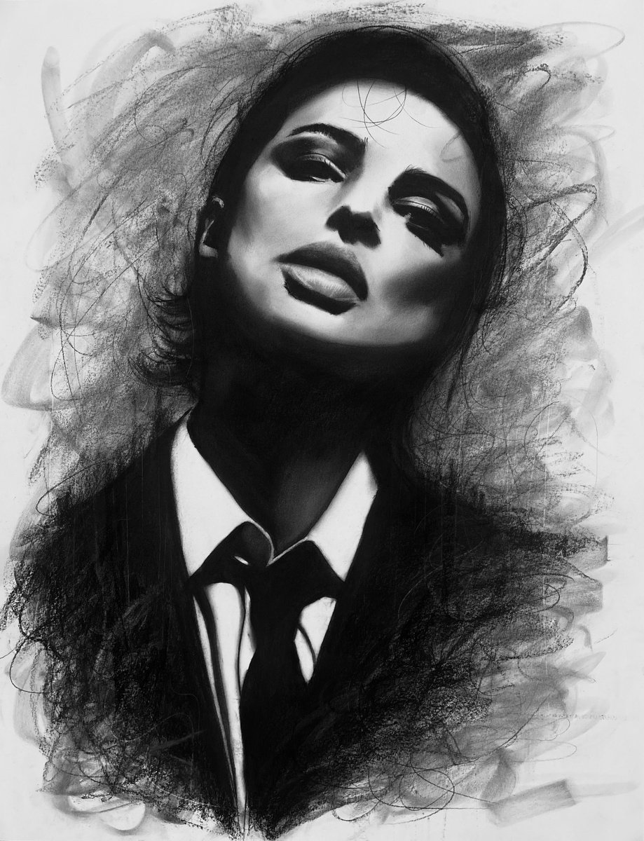 Illustrative Portrait Charcoal Drawing By Denny Stoekenbroek, 20 X 26, Comare, Original Artwork