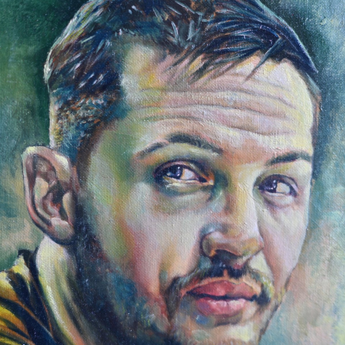 Photorealistic Portrait Oil Painting By Michael Juniper, 12 X 14", Green Tom, Original Artwork
