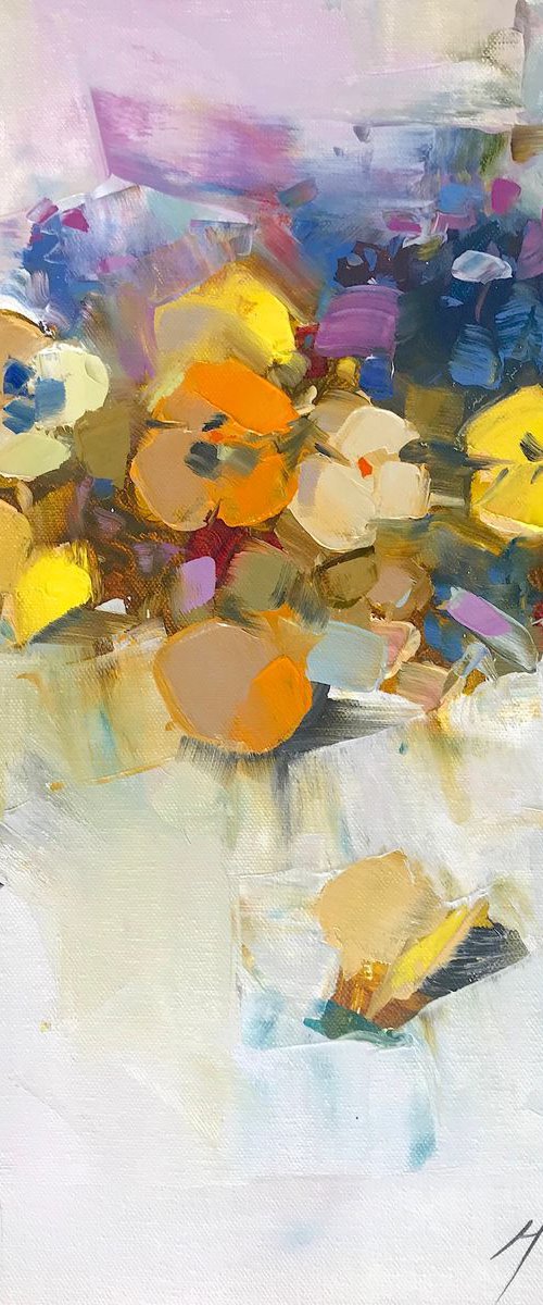 Pansies, Oil painting by Palette Knife, One of a kind, Handmade artwork by Vahe Yeremyan