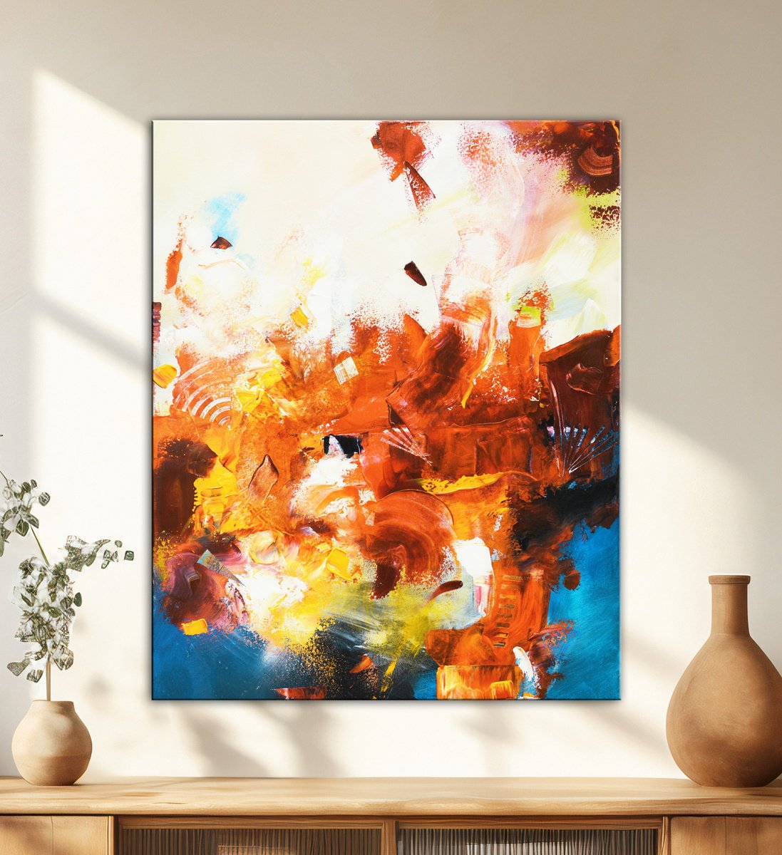 Abstract Acrylic Painting By Andrada Anghel, 24 X 30, Red Summer, Original Artwork