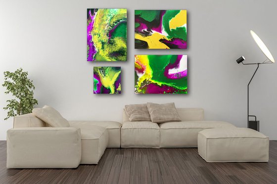 "Beautiful Invasion" - FREE USA SHIPPING - Original Quadriptych, Abstract PMS Acrylic Paintings Series - 42" x 36"