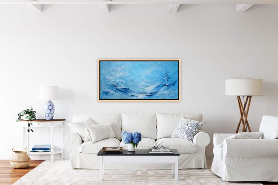 Large Blue Abstract Textured Painting Modern Art with Heavy Texture. Abstract Landscape Contemporary Seascape Artwork for Livingroom or Bedroom