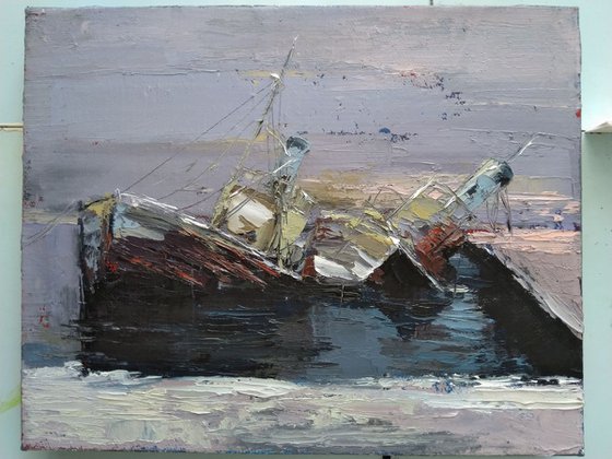 Sinking ship(24x30cm, oil painting, ready to hang)