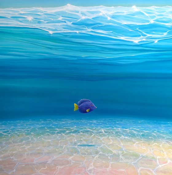 Gloriously Free Under the Sea - an underwater painting with purple tang fish