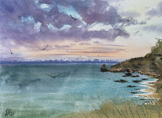 Seascape Plein air seagulls