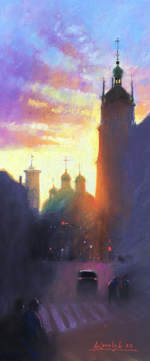 Sunset in old city Lviv by Andrii Kovalyk