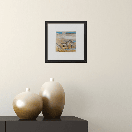 Wading Birds on beach framed