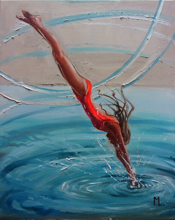 " JUMP " original painting SEA summer GIFT sea swimming