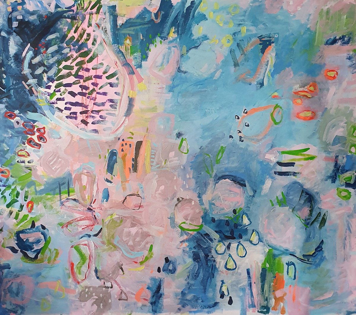 Organic Abstract Acrylic Painting By Jutta Widrinsky, 59 X 51", Don