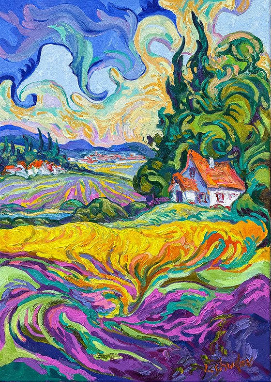 Provence Morning - Lavender and Cypress Trees